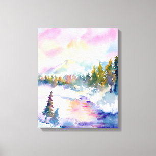 Impresión de la montaña de la nieve de la acuare