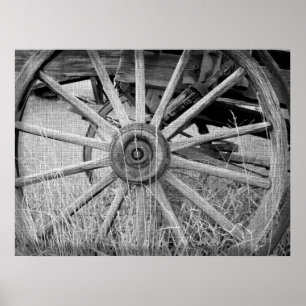 Impresión de la rueda del vagón blanco y negro