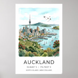Impresión de la silueta de Auckland Arte de acuare