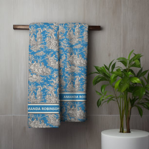 Impresión de la tela azul turquesa vintage de jouy