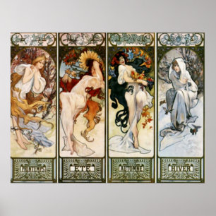 Impresión de las 4 estaciones de Alphonse Mucha