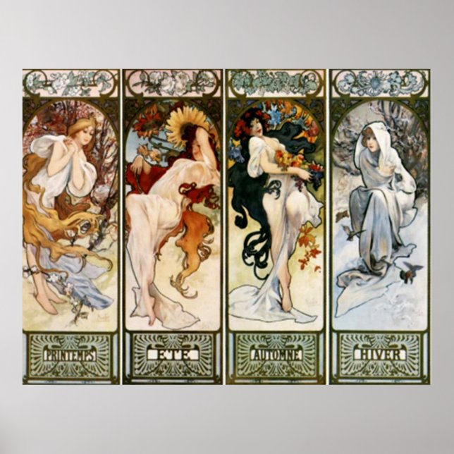 Impresión de las 4 estaciones de Alphonse Mucha (Frente)