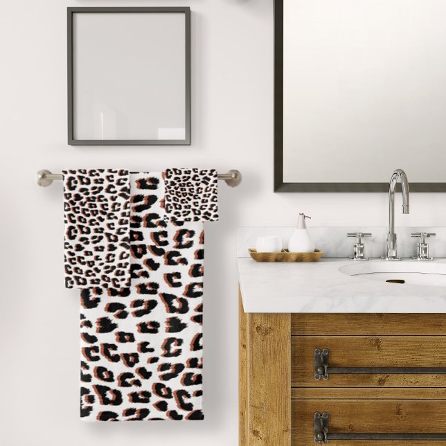 Impresión de leopardo blanco y marrón negro (Cool Leopard Animal Print Pattern Bath Towel Set by Looly Elzayat

)