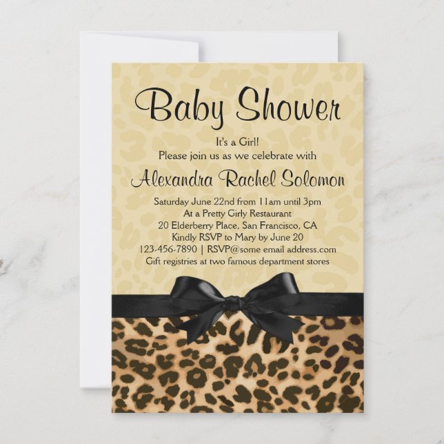 Impresión de leopardo con invitación de Baby Showe (Anverso)