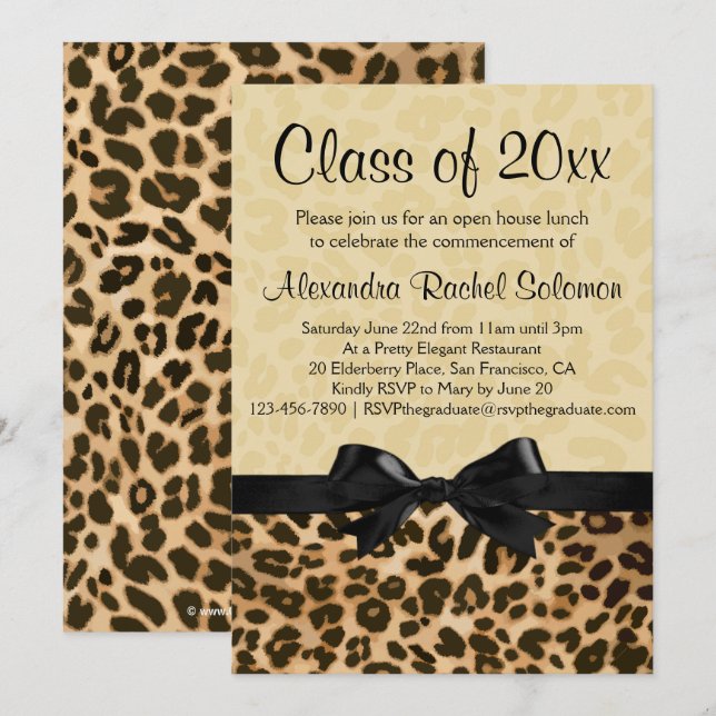 Impresión de leopardo con invitación de graduación (Anverso / Reverso)