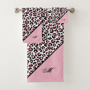 Impresión de leopardo en blanco y negro rosado con