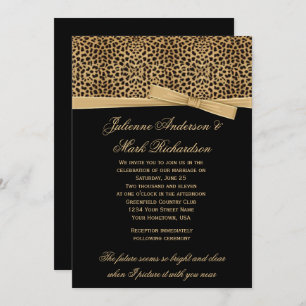 Impresión de leopardo en invitación a la boda negr