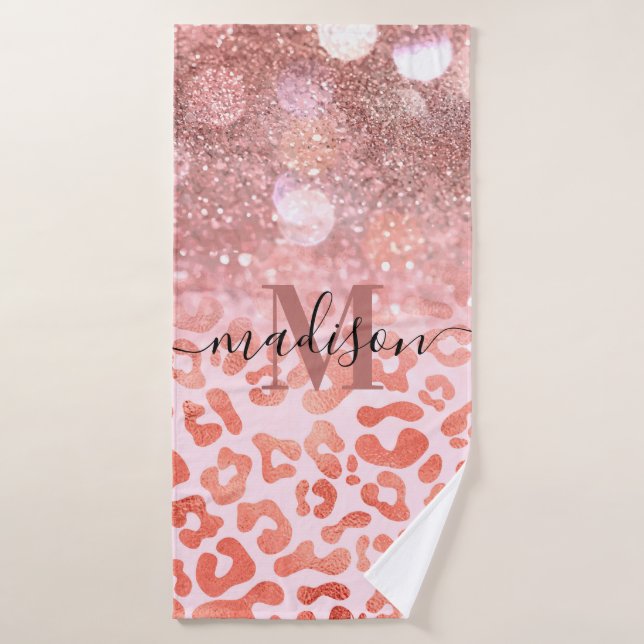 Impresión de leopardo Rosa Purpurina de oro (Toalla de baño)