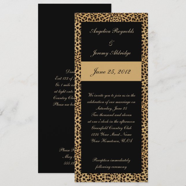 Impresión de leopardo y invitación a la boda negra (Anverso / Reverso)
