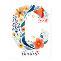 Impresión de letra inicial floral de flor silvestr