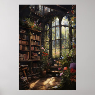 Impresión de librería floral, hogar gótico de acad