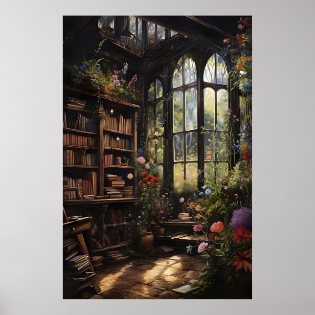 Impresión de librería floral, hogar gótico de acad (Frente)