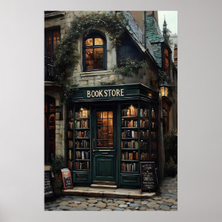 Impresión de librería vintage, academia oscura