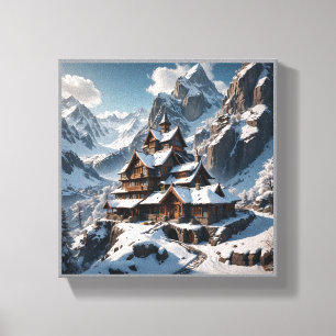 Impresión de lienzo Alpine Lodge para invierno - M