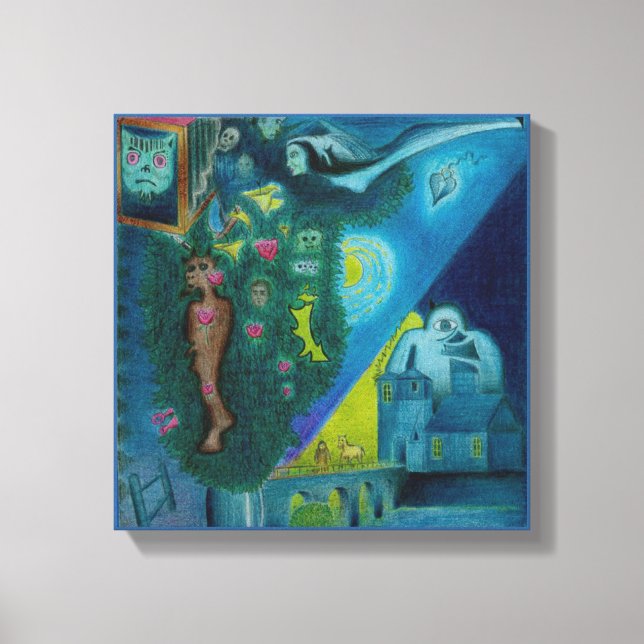 Impresión de lienzo: Amantes voladores: pintura co (Anverso)