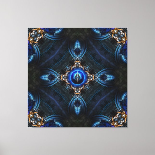 Impresión de lienzo azul dorado Kaleidoscope (Anverso)