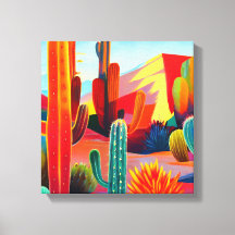 Impresión de lienzo: cactus desérticos en colores 
