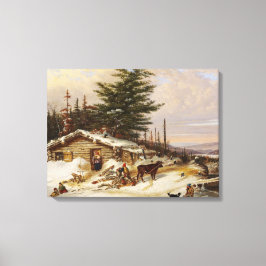 Impresión de lienzo de arte de Winter Log House