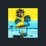 Impresión de lienzo de arte pop de California Beac<br><div class="desc">Experimente la diversión y la vitalidad de una playa de California con nuestra impresionante estampa de lienzos de arte pop. Con colores vivos y llamativos en tonos azules y amarillos, esta atractiva pieza capta la esencia de la playa con sombrillas de playa y palmeras que se balancean. Colóquelo en su...</div>