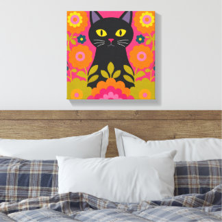 Impresión de lienzo de arte popular de gato negro