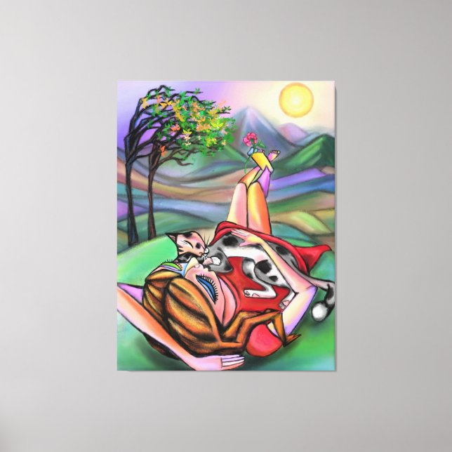 Impresión de lienzo de chica y gato en la naturale (Anverso)