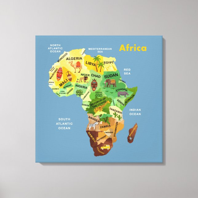 Impresión de lienzo de dibujo de mapas de África (Anverso)