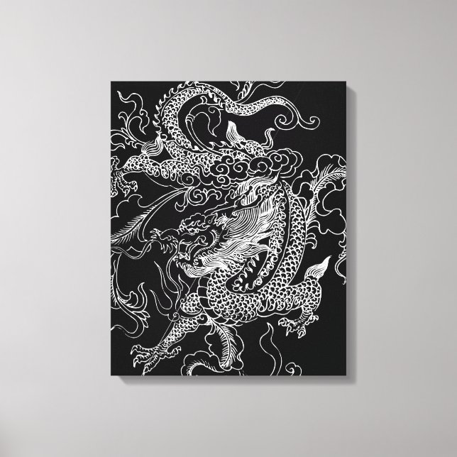 Impresión de lienzo de dragón blanco y negro (Anverso)