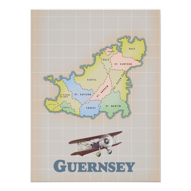 Impresión de lienzo de mapas de época de Guernsey (Anverso)