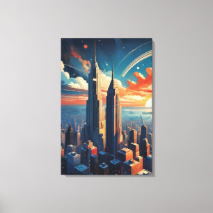 Impresión de lienzo de paisaje urbano futurista al