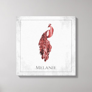 Impresión de lienzo de pavo real elegante y rojo