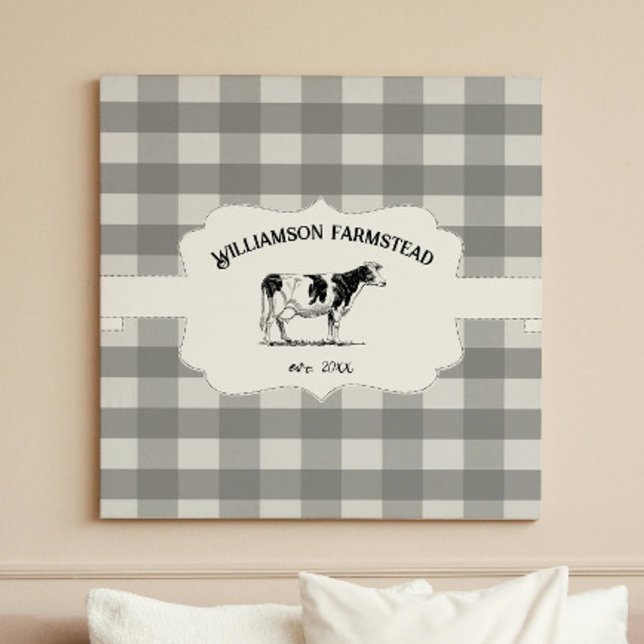 Impresión de lienzo de vaca de granja de búfalo gr (Gray Buffalo Plaid Farm Cow Canvas Print)