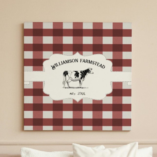 Impresión de lienzo de vaca de granja de búfalos r (Red Buffalo Plaid Farm Cow Canvas Print)