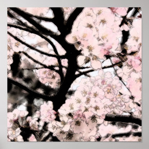 Impresión de lienzo editado con flores de cerezo