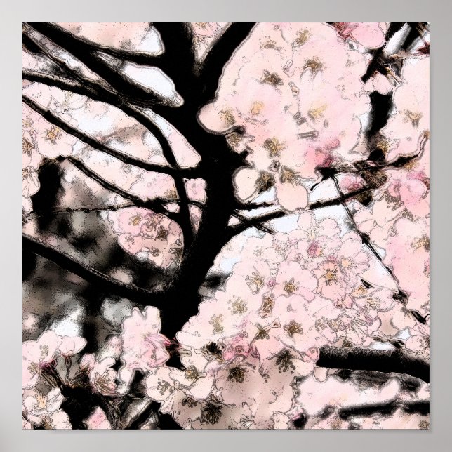Impresión de lienzo editado con flores de cerezo (Frente)