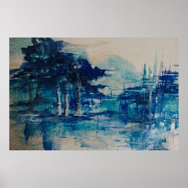 Impresión de lienzo estirado de árboles verde azul (Frente)