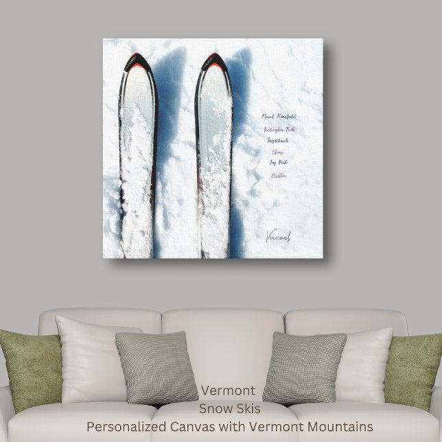 Impresión de lienzo estirado de nieve en Vermont (Vermont Snow Skis personalized Canvas Art)