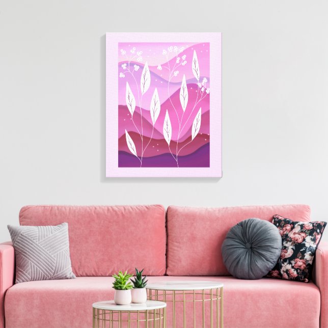 Impresión de lienzo estirado en hojas blancas rosa (Insitu (Sala de estar))