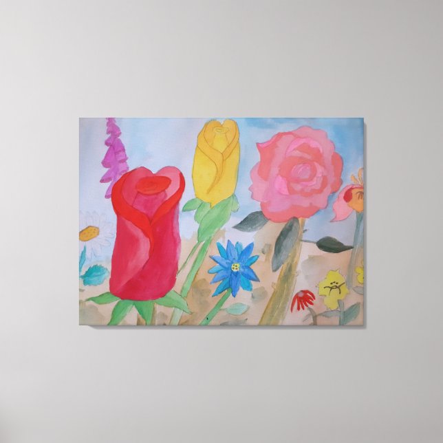 Impresión de lienzo estirado en jardín de flores d (Anverso)