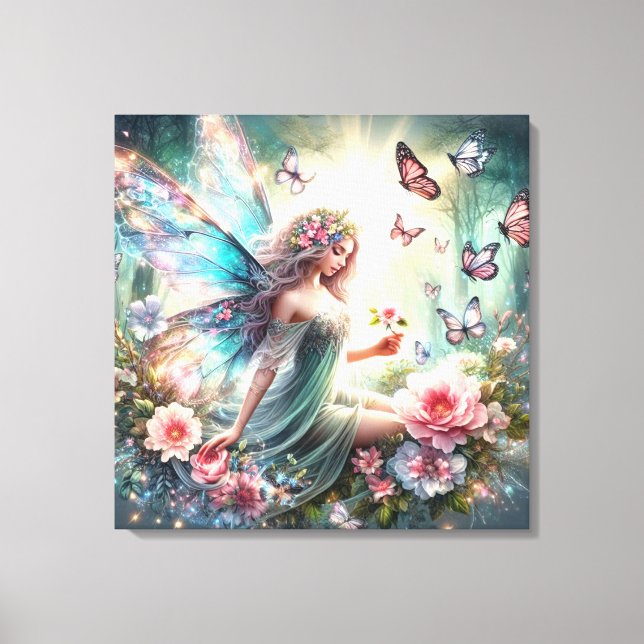 Impresión de lienzo estirado - Hadas, flores, mari (Anverso)