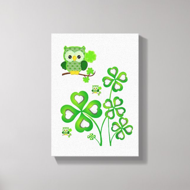 Impresión de lienzo estirado St. Patrick's Day Owl (Anverso)