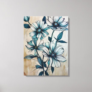 Impresión de lienzo floral blanco y azul sereno