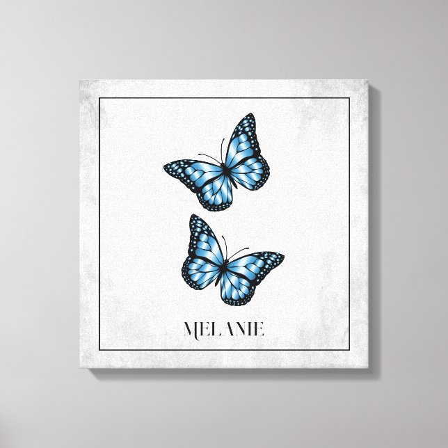 Impresión de lienzo floral de mariposa azul (Anverso)