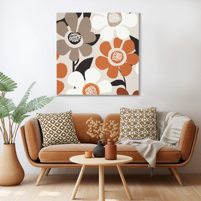 Impresión de lienzo floral moderno de mediados de  (Mix n' match in retro mid century modern style with a retro floral canvas print from Wild on Flowers)