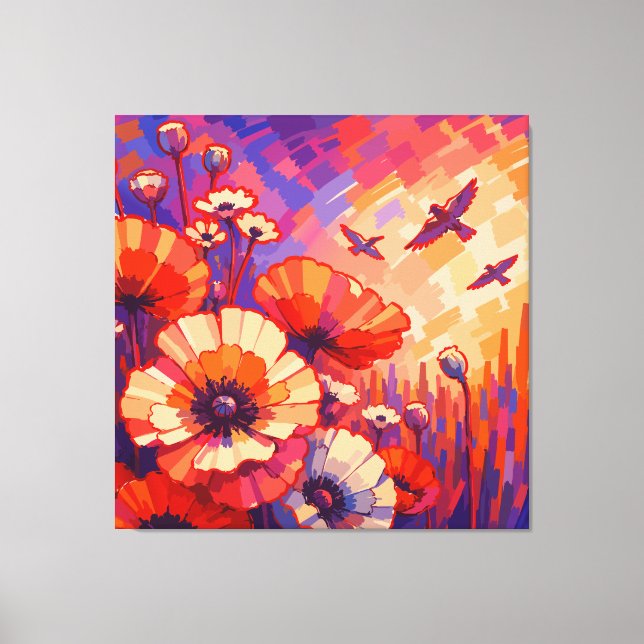 Impresión de lienzo floral retro vibrante | Flujo  (Anverso)