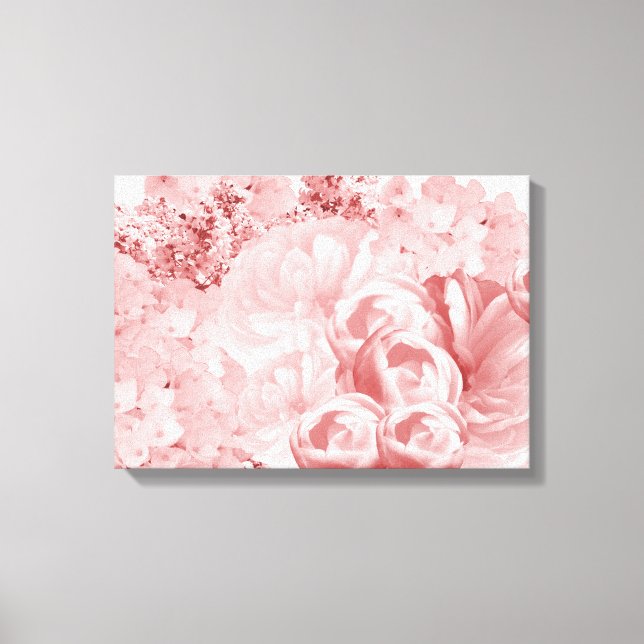 Impresión de lienzo floral rosa monocromático (Anverso)