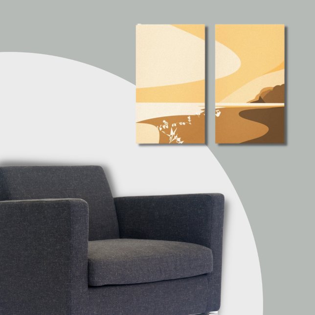 Impresión de lienzo marino de Naranja de sol (Sunset Orange Digital Beach Seascape Canvas Print, Gray and Orange Decor)