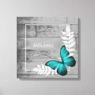 Impresión de lienzo rústico de mariposa verde azul