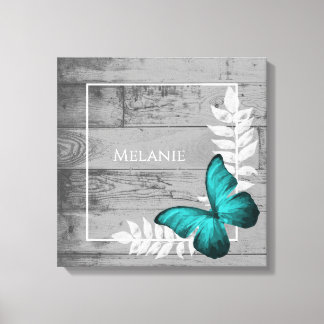Impresión de lienzo rústico de mariposa verde azul