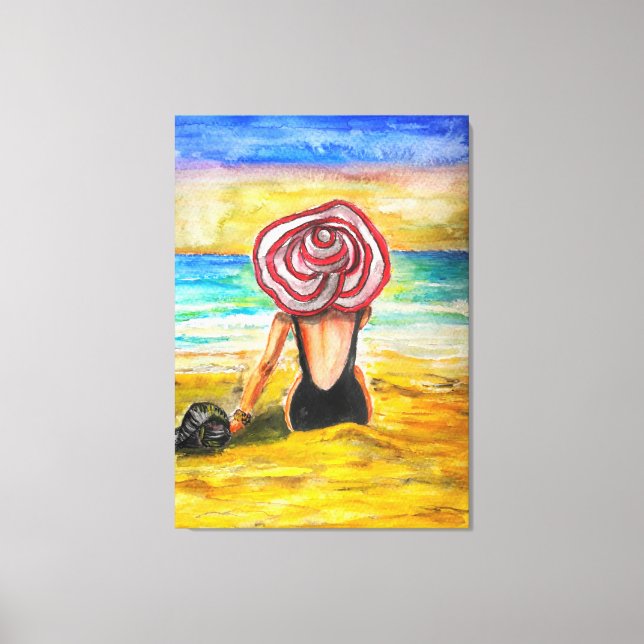 Impresión de lienzos de mujer y mar - Arte de pint (Anverso)
