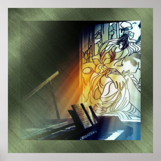 Impresión de lienzos de vidrio manchado y música